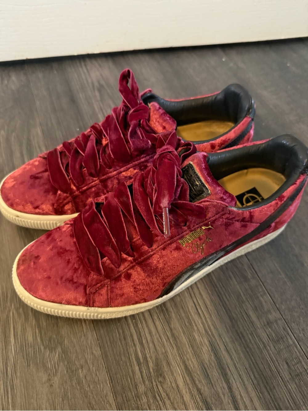 Puma X Extra Butter Velvet Burgundy Low-Top Sneakers with Ribbon Laces